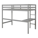 ZUN Twin Loft Pine Wood Bed with built-in desk, Safety Guardrails, Ladder,Grey 21086024