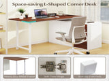 Reversible L-Shaped Desk with Built-in Charging Station, Home Office Desk with Drawers & File 06314956