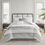6 Piece Cotton Jacquard Oversized Comforter Set White/Grey Queen B035128778