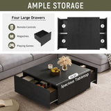 33.25" Square Coffee Table with 4 Drawers, Black N735P277298B