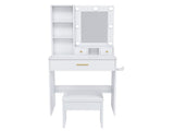 Vanity Table with Mirror & Adjustable LED Lights, Power Outlet, Hairdryer Holder & Stool Compact 21161864