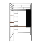 ZUN Twin Metal Loft Bed with 2 Shelves and one Desk ,Silver 41987856