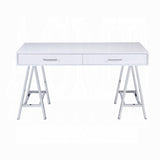 ZUN White High Gloss and Chrome 2-Drawer Writing Desk B062P209203