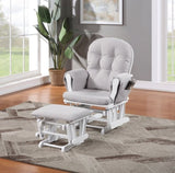 ZUN Mason Glider and Ottoman White Wood and Woven Gray Fabric B022P174720