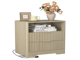 Nightstand with Charging Station, Smart Nightstand with Night Light,Bedside Tables with Storage W1321P399415