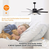 ZUN 52 Inch Indoor Modern LED Ceiling Fan with Light and Remote Control, 6 Blades , W1592123216