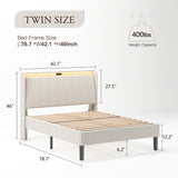 Twin Size Platform Bed Frame with Fabric Upholstered Headboard and Wooden Slats Support 75721607