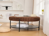 30.9"Wide Upholstered Round Ottoman Coffee Table Foot Rest with Black Metal Legs, Footstool with W3098P296973