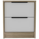 Kaia Nightstand , End Table, Side Table Two Drawers, Metal Handle -White / Pine B20092066