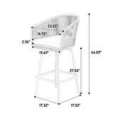 Outdoor Bar Stools Set of 2, 2-Piece Patio Bar Stools Armrests, All Weather Rattan Bar Chairs W640P256795