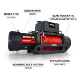 ZUN X-BULL Electric Winch 10000 LBS 12V Synthetic Rope Load Capacity Red Rope Jeep Towing Truck Off Road W121848105