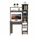 ZUN Light Grey 6-Shelf Writing Desk with Built-in Bookcase B06280291