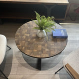 ZUN Round Coffee Table Wood Grain and Black Metal W2221P190871