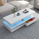 ZUN LED Coffee Table with Storage, Modern Center Table with 2 Drawers and Display Shelves, Accent 23639426