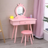 ZUN Children's Single Mirror Single Drawer Round Foot Dresser Pink 08591738