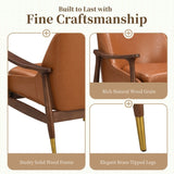 29.2'' Mid-Century Faux Leather Accent Chair with Cushioned Seat, Solid Wood Frame, and Brass-Tipped N767P205863B