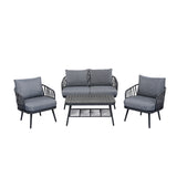 4-Piece Outdoor Patio Furniture Set, Metal Chairs with Woven Rope U-Shaped Backrest,Outdoor N780P209458G