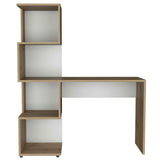 ZUN Light Oak and White Writing Desk with Geometric Bookcase B062111639