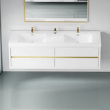 72" Wall-Mounted Bathroom Vanity with Double Sinks, Floating Bathroom Storage Cabinet with Stone W1573P211181