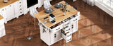 K&K 56.5'' Kitchen Island with Drop Leaf, Power Outlet, Embossed Vertical Stripe Rolling Kitchen N707P263094W