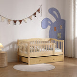 Vertical Fence Wood Painted Pine Toddler Bed with Bottom Drawer and Side Car Bed 01077775