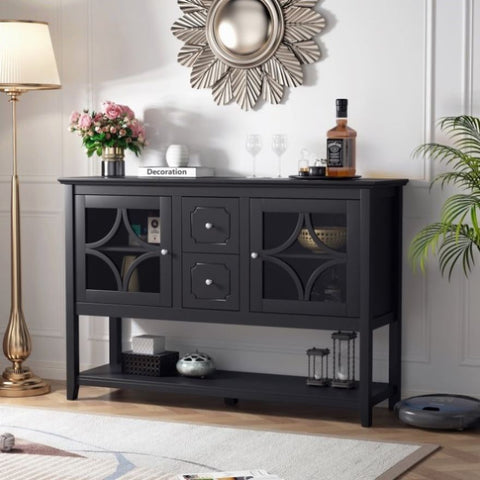 ZUN Sideboard Buffet Console Table, Media Cabinet with Adjustable Shelves, Black 83000855