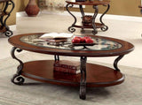 Traditional Style Brown Cherry 1pc COFFEE TABLE Open Bottom Shelf Ornate Design Glass Top Living B011P203063