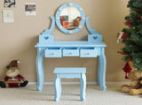Kids Vanity Set with Mirror and Lights and Stool, 5 Storage Drawers, Pretend Play Princess Makeup 36837237