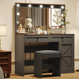 43.4"Makeup Vanity Table, Makeup Table with Large Mirror and 11 LED Light , Brightness Adjustable, W2386P199525