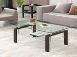Tempered Clear Glass Coffee Table, 2-Layers Coffee Table Living Room Center Table 100x55x45 W1718P508639