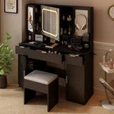 Large Vanity Table Set with LED Lighted Mirror and 2 DIY Pegboards, 5 Hooks, Vanity Desk with 06257770