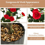 2 PCS 38 Inch Artificial Camellia Tree Faux Flower Plant in Cement 28367252