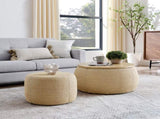 Round Storage Ottoman, Woven rattan fabric Ottoman, 2 in 1 Function, Work as End table and W487P215089