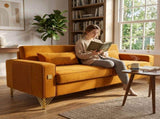 FX-P18-ORLuxury Velvet Sofa with Gold Accents - Modern 3-Seat Couch with Plush Cushions, W57649842