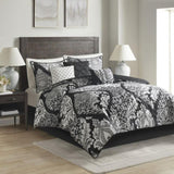 7 Piece Cotton Printed Comforter Set Black Queen B03597261