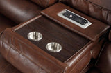 Achern Brown Leather-Air Nailhead Manual Reclining Sofa and Loveseat with Storage Console and USB T2574P198807