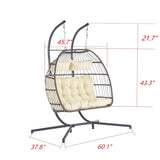 ZUN 2 Person Outdoor Rattan Hanging Chair Patio Wicker Egg Chair W87472176