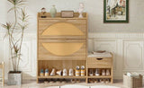 47.2" Shoe Storage Cabinet Rattan Shoe Storage Organizer With 2 Flip Drawers, a Storage Drawer and a N719P228419D