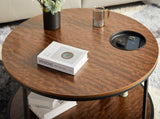 Round coffee table in antique wood color, 34.64-inch living room coffee table, a simple tabletop W1911P371570