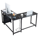 ZUN L-Shaped Desktop Computer Desk with Power Outlets & Shelf Tiger Black 06147125