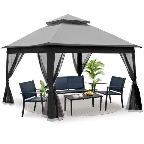 ZUN Outdoor 11x 11Ft Pop Up Gazebo Canopy With Removable Zipper Netting,2-Tier Soft Top Event W419P168166