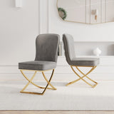 ZUN Dining Set of 2, grey velvet Backrest and golden Metal legs.For Modern Kitchen Dining Room W1727P195279