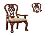 Formal Classic Set of 2pc Arm Chairs Dining Room Cherry Solid wood Damask Print Fabric Seat B011P248054