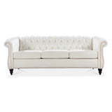 ZUN 84.65" Rolled Arm Chesterfield 3 Seater Sofa W68061097