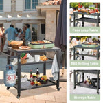 ZUN 3-Shelf Outdoor Grill Table, Grill Cart Outdoor with Wheels, Pizza Oven Table and Food Prep Table, W1859P170284