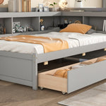 ZUN Twin Bed with L-shaped Bookcases,Drawers,Grey 46572090