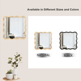 Solid Wood Wavy Square Mirror-Natural Wood 36" x 36" Modern Mirror Wall Decor for Bathroom, Bedroom, W1445P189618