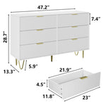 ZUN Modern white 6 Drawers for Bedroom,Big Size Wide Chest of Drawers with Gold Handles, Wood Double W1706P189831