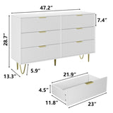 ZUN Modern white 6 Drawers for Bedroom,Big Size Wide Chest of Drawers with Gold Handles, Wood Double W1706P189831