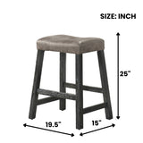 Rustic Backless Counter Stool Set of 2 25 Inch Wooden Farmhouse Barstool with Brown Leather Seat, W2537P298998